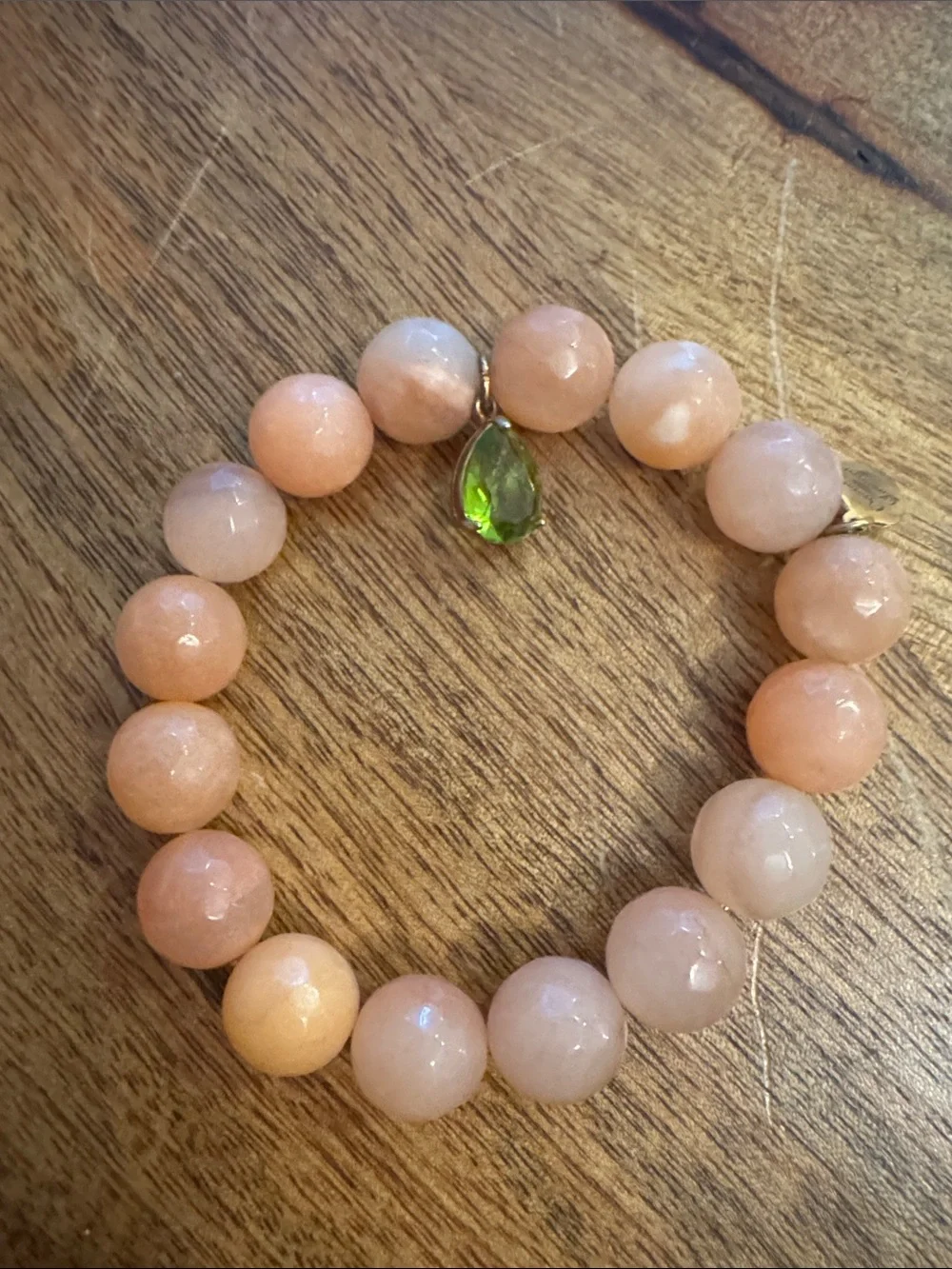 Oriana Lamarca Peach Beaded Stretch Bracelet with Green Accent Charm - Picture 5 of 5